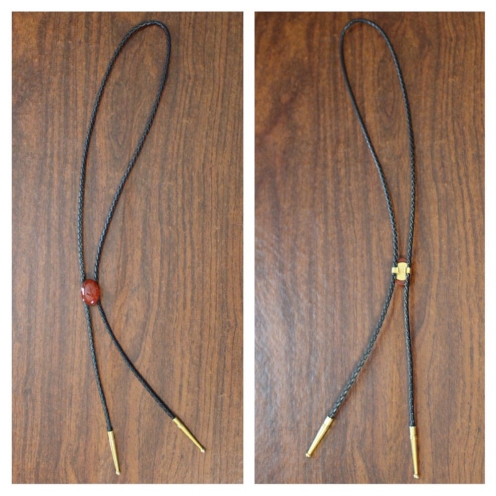 Black Leather Jewel Bolo Necktie